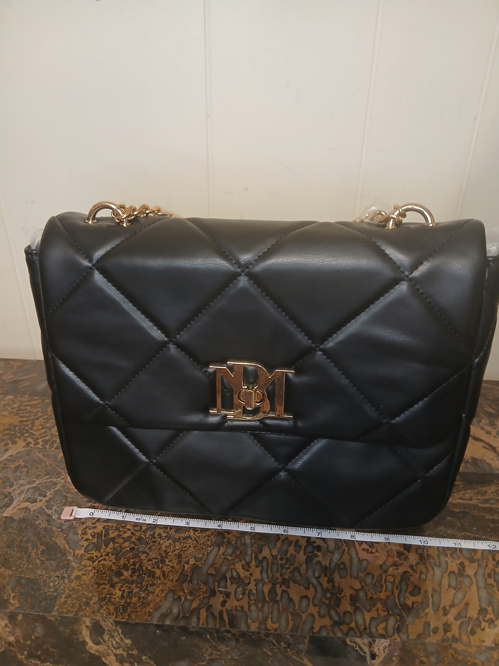 Badgley Mischka Quilted Black Crossbody Bag with Gold Hardware
